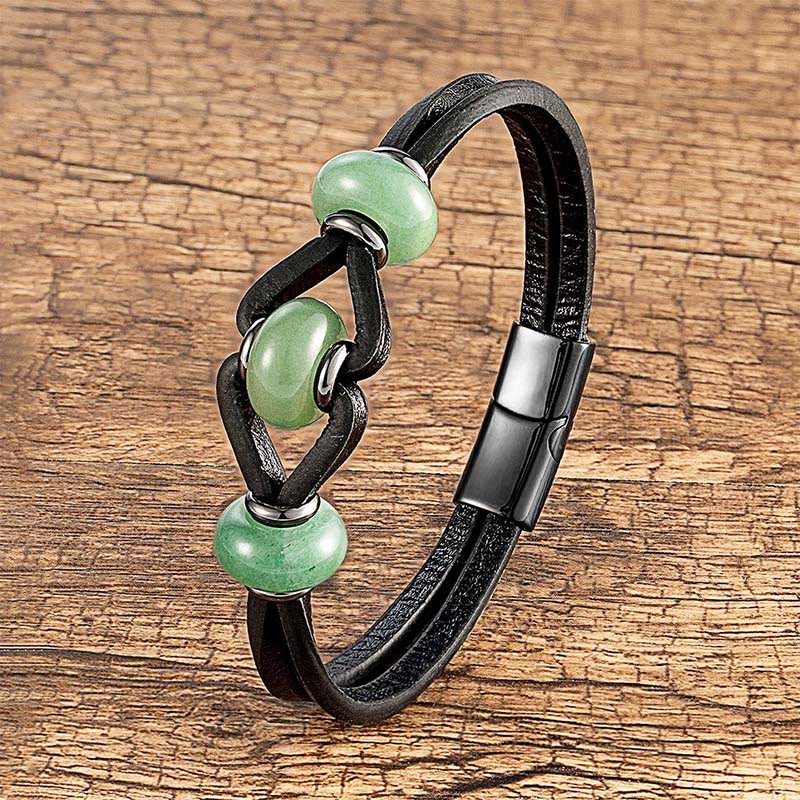 Amethyst Crystal Stone Double Leather Relieves Stress Round Bracelet