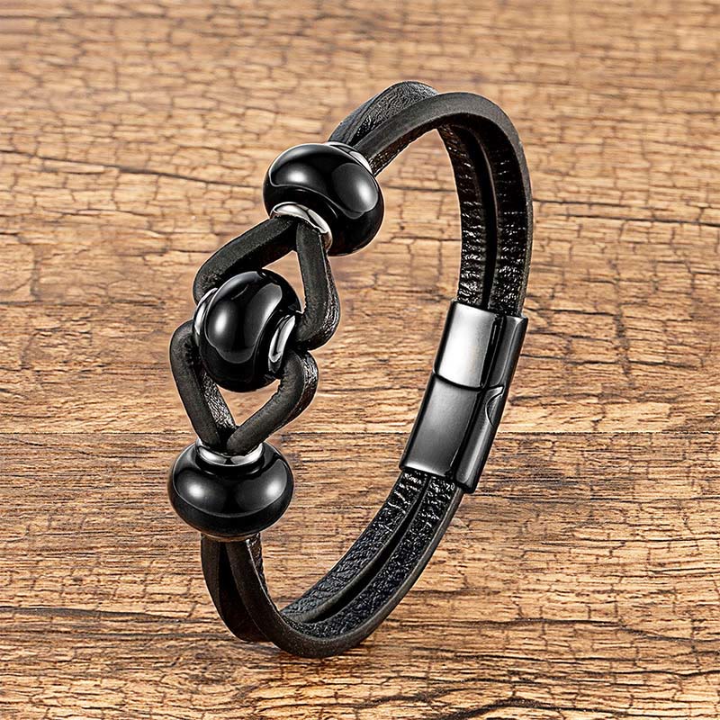 Amethyst Crystal Stone Double Leather Relieves Stress Round Bracelet