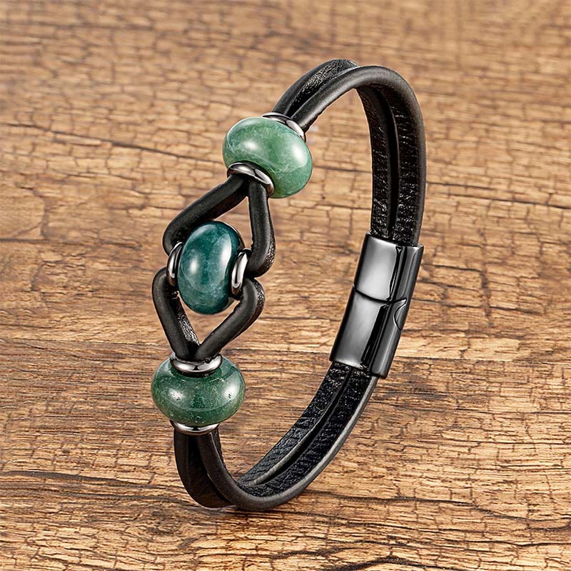 Amethyst Crystal Stone Double Leather Relieves Stress Round Bracelet