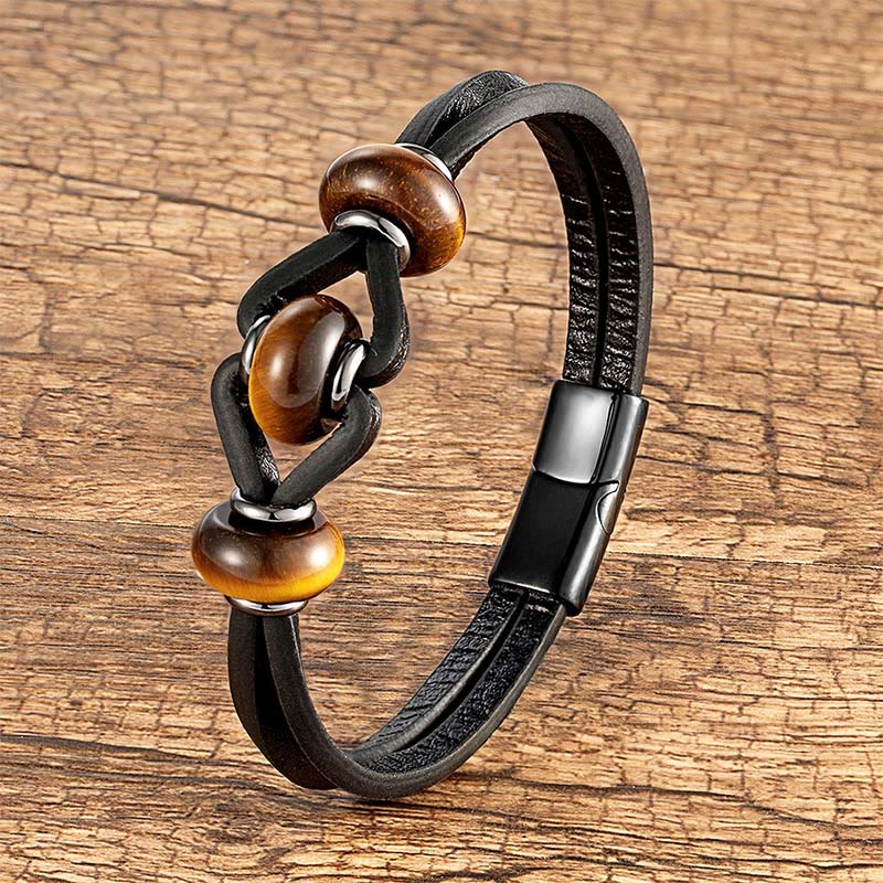 Amethyst Crystal Stone Double Leather Relieves Stress Round Bracelet