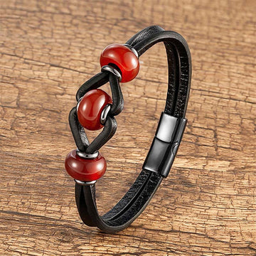 Amethyst Crystal Stone Double Leather Relieves Stress Round Bracelet