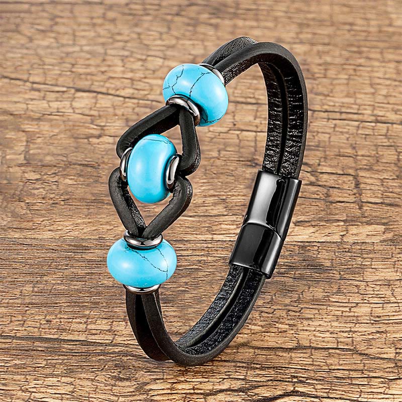 Amethyst Crystal Stone Double Leather Relieves Stress Round Bracelet