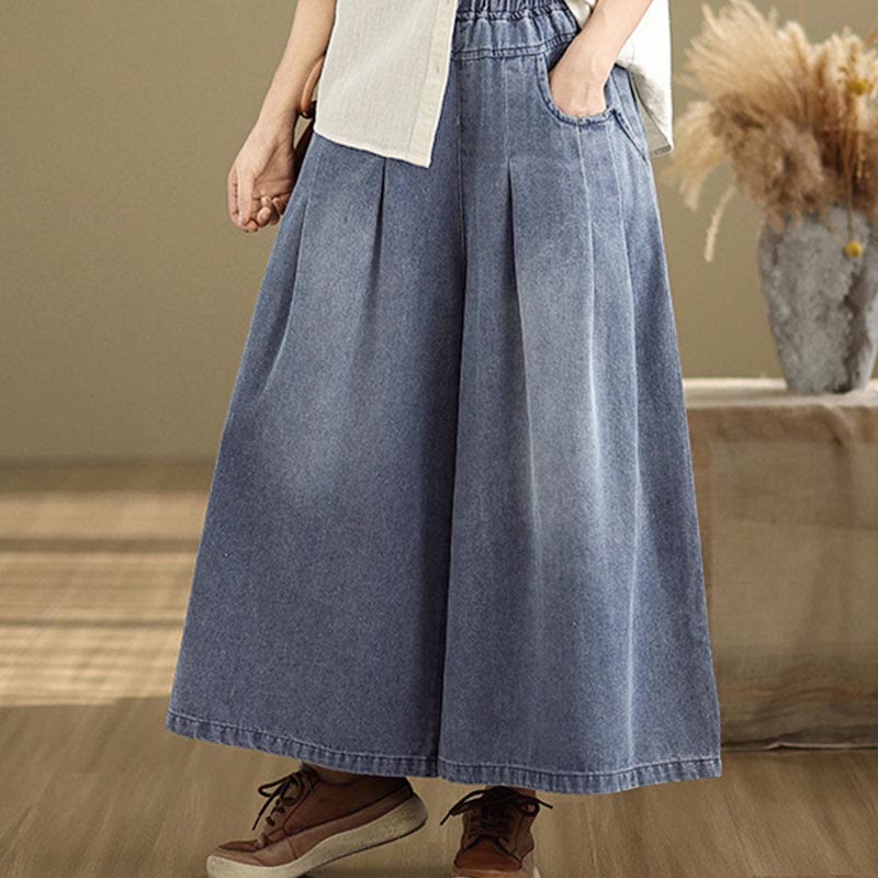 Fall Vintage Distressed Design High Waist Women's Wide Leg Pants With Pockets