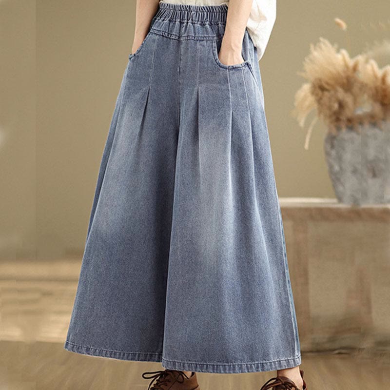 Fall Vintage Distressed Design High Waist Women's Wide Leg Pants With Pockets