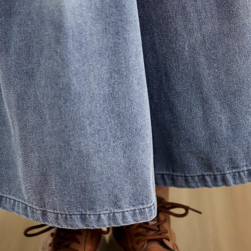 Fall Vintage Distressed Design High Waist Women's Wide Leg Pants With Pockets