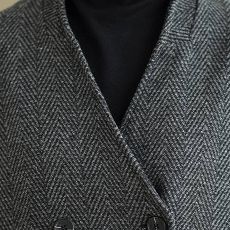 Stripe V-Neck Cotton Long Sleeve Women's Coat With Pockets