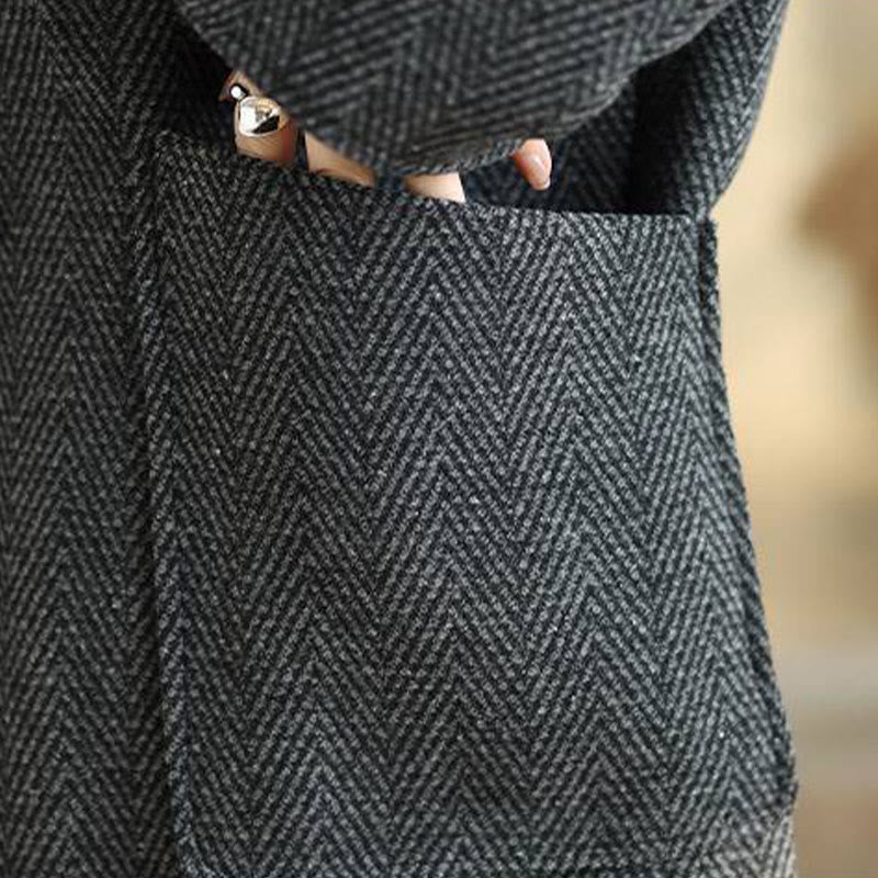 Stripe V-Neck Cotton Long Sleeve Women's Coat With Pockets