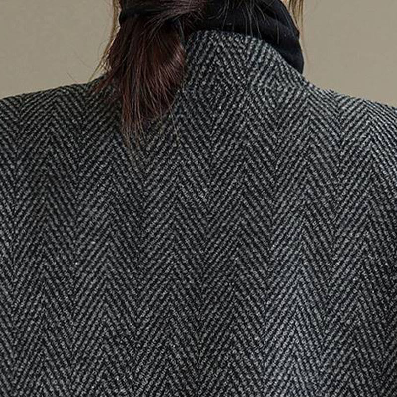 Stripe V-Neck Cotton Long Sleeve Women's Coat With Pockets