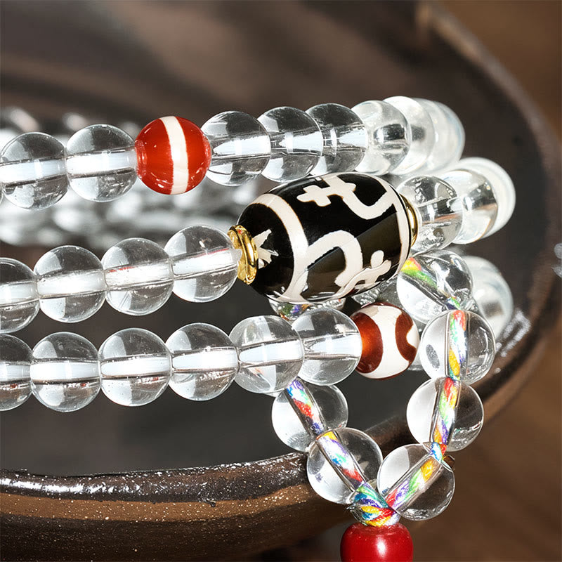 108 Beads Liuli Crystal Dzi Bead Agate Blessings Tassel Mala