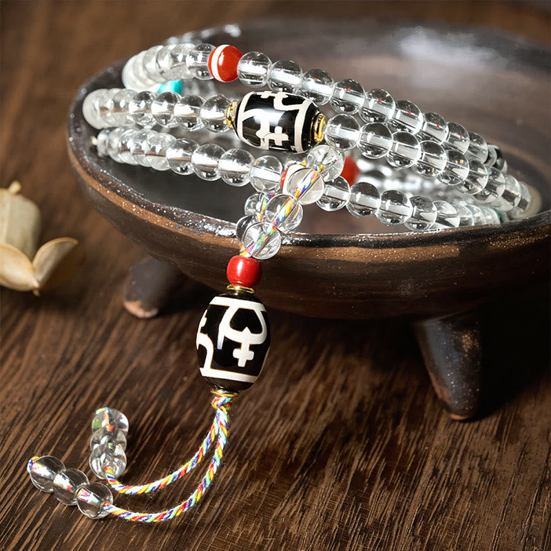 108 Beads Liuli Crystal Dzi Bead Agate Blessings Tassel Mala