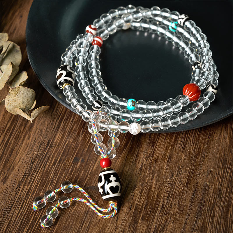 108 Beads Liuli Crystal Dzi Bead Agate Blessings Tassel Mala
