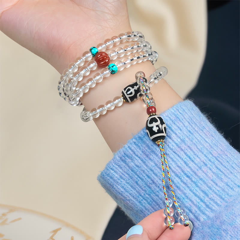 108 Beads Liuli Crystal Dzi Bead Agate Blessings Tassel Mala