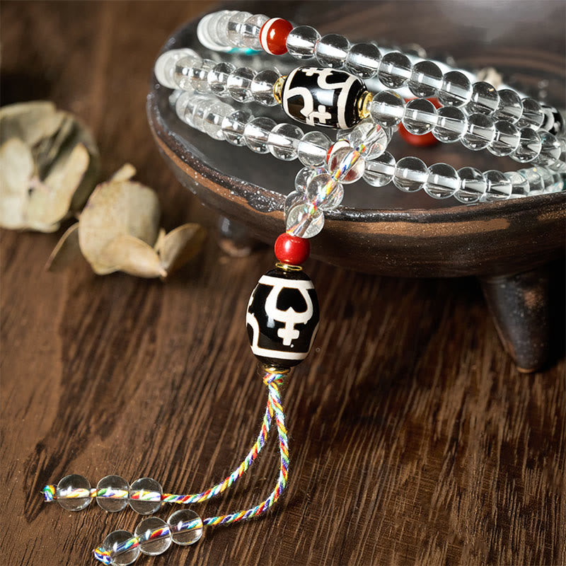 108 Beads Liuli Crystal Dzi Bead Agate Blessings Tassel Mala