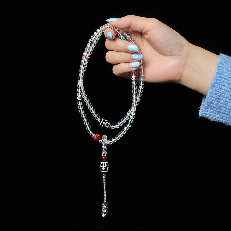 108 Beads Liuli Crystal Dzi Bead Agate Blessings Tassel Mala