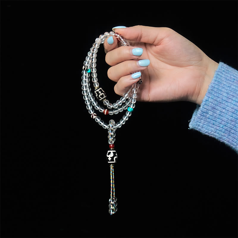 108 Beads Liuli Crystal Dzi Bead Agate Blessings Tassel Mala