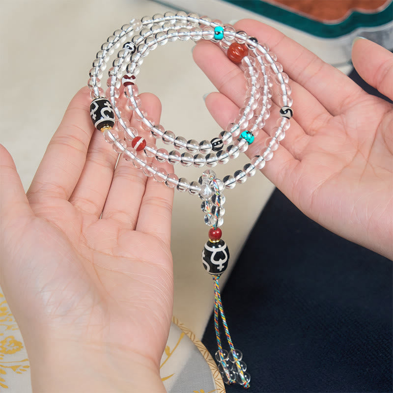 108 Beads Liuli Crystal Dzi Bead Agate Blessings Tassel Mala