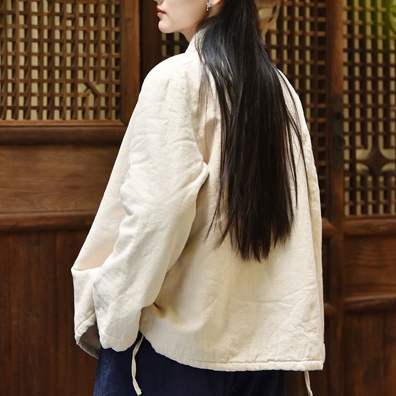 Slanted Collar Plain Long Sleeve Thickened Cotton Women's Jacket