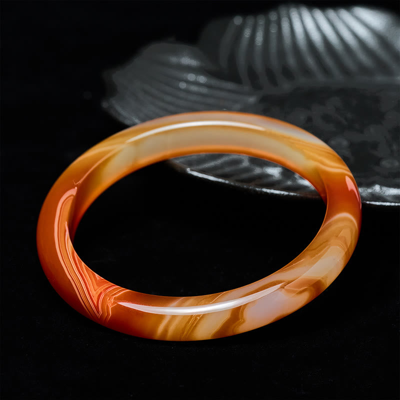 Veined Pattern Red Agate Calm Cuff Bangle Bracelet
