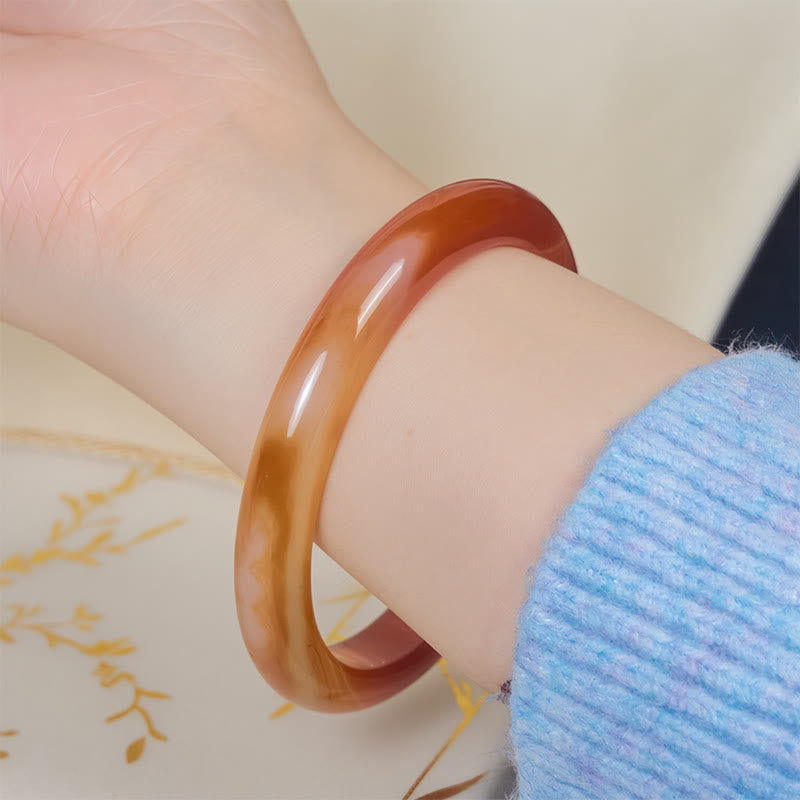 Veined Pattern Red Agate Calm Cuff Bangle Bracelet