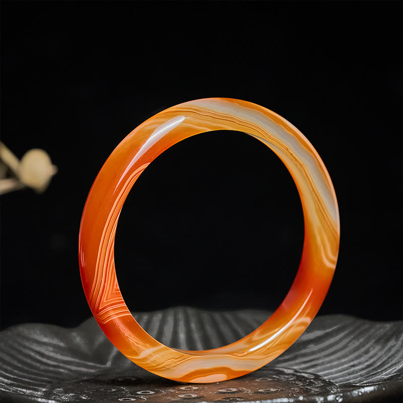 Veined Pattern Red Agate Calm Cuff Bangle Bracelet
