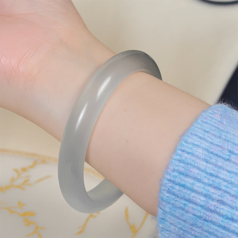 Polished White Cat's Eye Gemstone Minimalist Bangle Bracelet