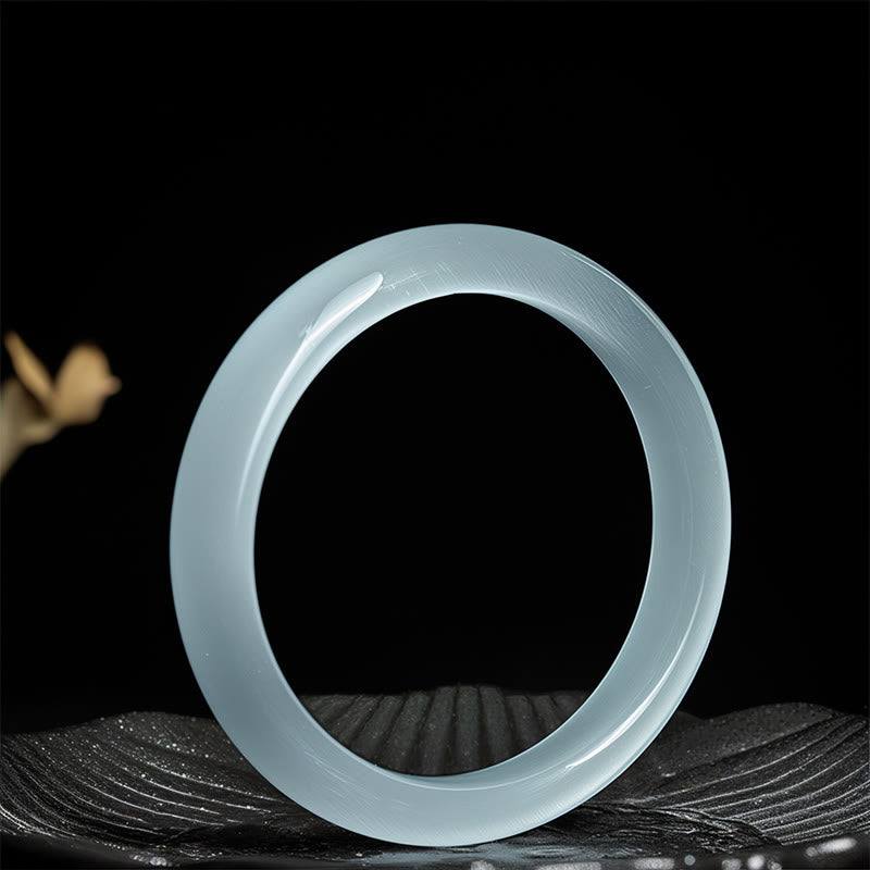 Polished White Cat's Eye Gemstone Minimalist Bangle Bracelet