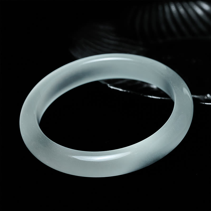Polished White Cat's Eye Gemstone Minimalist Bangle Bracelet