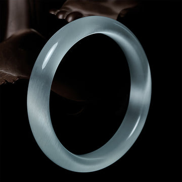 Polished White Cat's Eye Gemstone Minimalist Bangle Bracelet