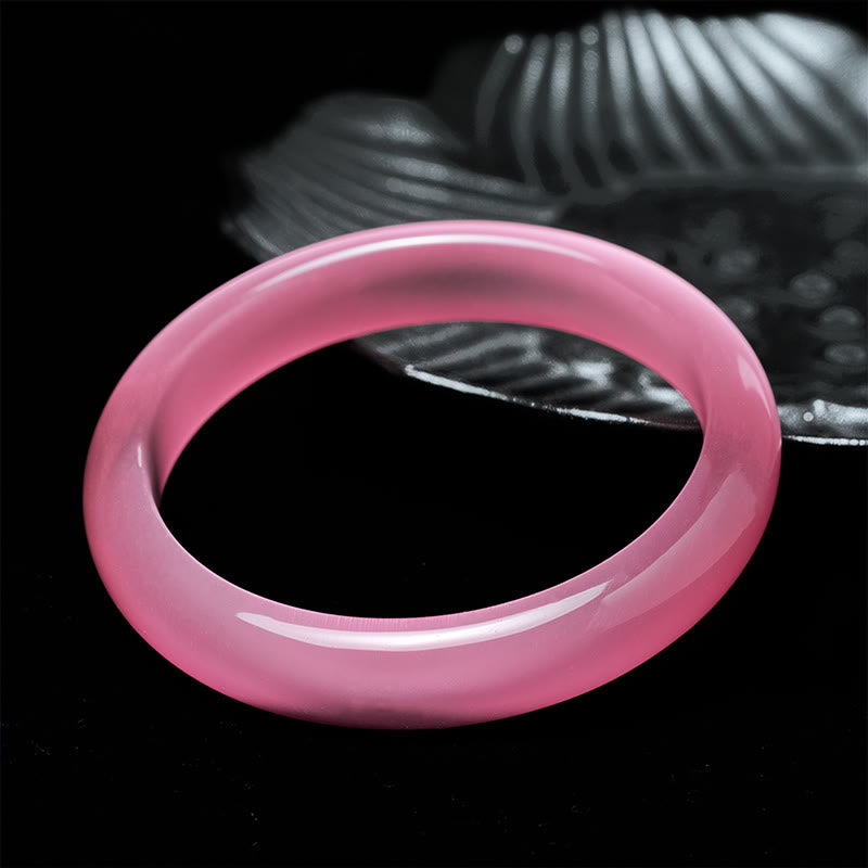 Polished Pink Cat's Eye Stone Minimalist Bangle Bracelet
