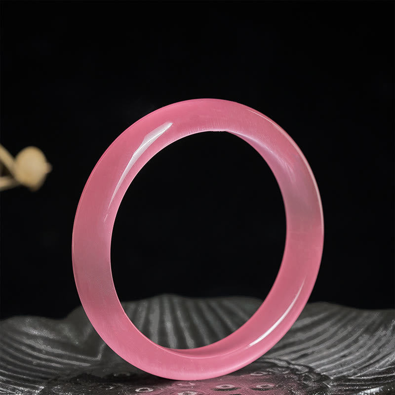 Polished Pink Cat's Eye Stone Minimalist Bangle Bracelet