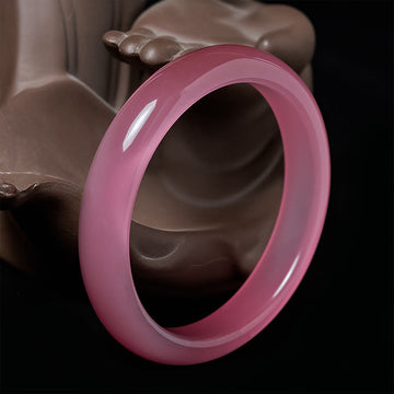 Polished Pink Cat's Eye Stone Minimalist Bangle Bracelet