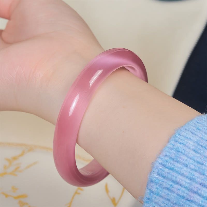 Polished Pink Cat's Eye Stone Minimalist Bangle Bracelet