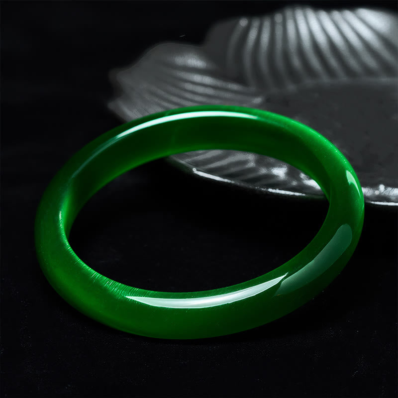 Minimalist Green Cat's Eye Polished Thin Bangle Bracelet
