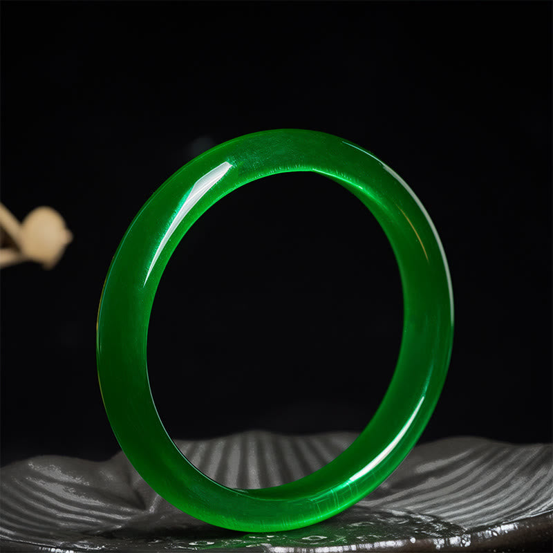 Minimalist Green Cat's Eye Polished Thin Bangle Bracelet