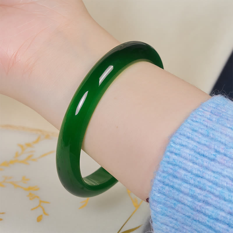 Minimalist Green Cat's Eye Polished Thin Bangle Bracelet