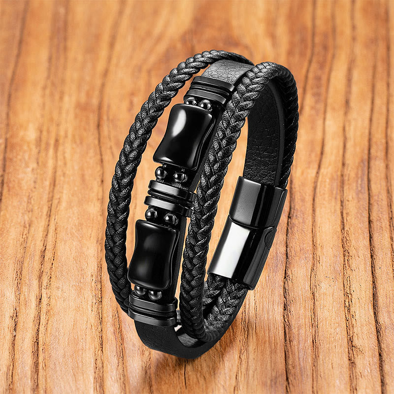 Green Aventurine Amethyst Black Onyx Pink Crystal Positivit Braided Leather Bracelet