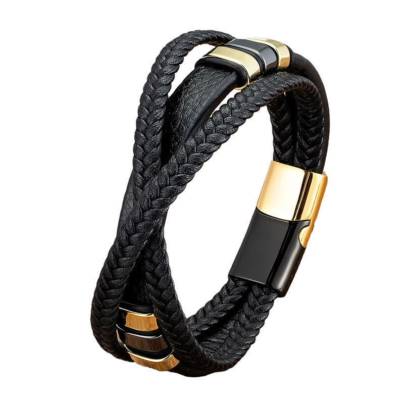 Multi-layered Cross-woven Design Leather Titanium Steel Balance Bracelet
