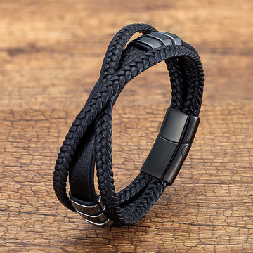 Multi-layered Cross-woven Design Leather Titanium Steel Balance Bracelet