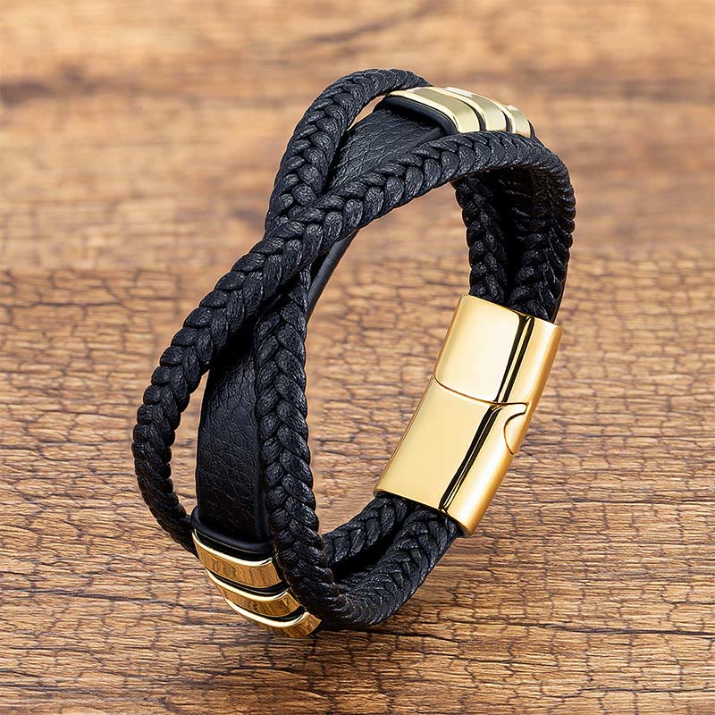 Multi-layered Cross-woven Design Leather Titanium Steel Balance Bracelet