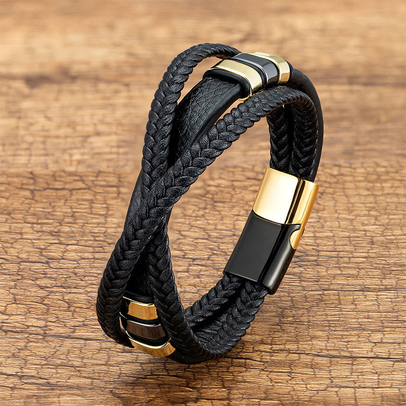 Multi-layered Cross-woven Design Leather Titanium Steel Balance Bracelet