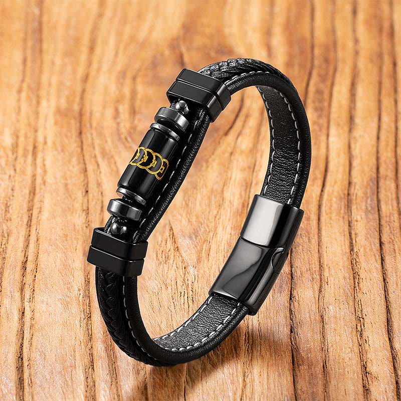 Om Mani Padme Hum Dragon Symbol Leather Titanium Steel Balance Protection Bracelet