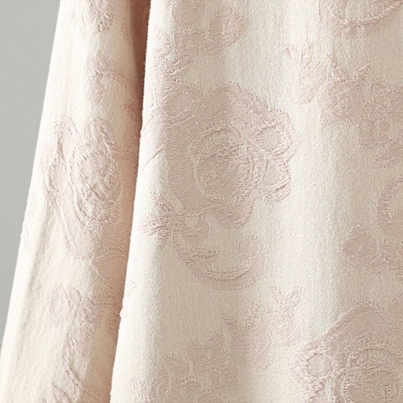 Stand Collar Frog-Button Flower Pattern Embroidery Design Long Sleeve Cotton Midi Dress