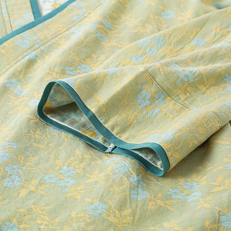 2pcs Colorful Floral Leaf Long Sleeve V-Neck Shirt Pants Cotton Pajamas Set With Pockets