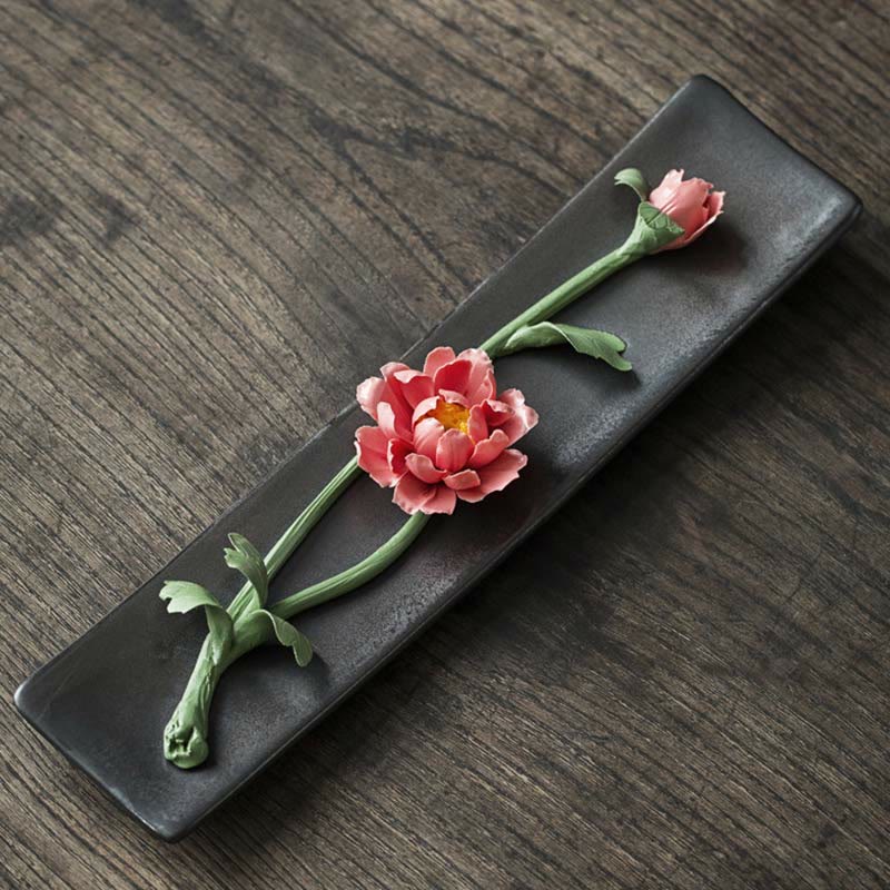 Zeniora Ceramic Incense Burner with Peony & Lotus Motifs for Mindful Ambiance