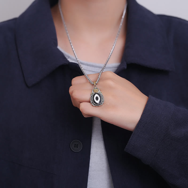 Tibet Dzi Bead Garuda Pattern Copper Metal Wealth Necklace Pendant