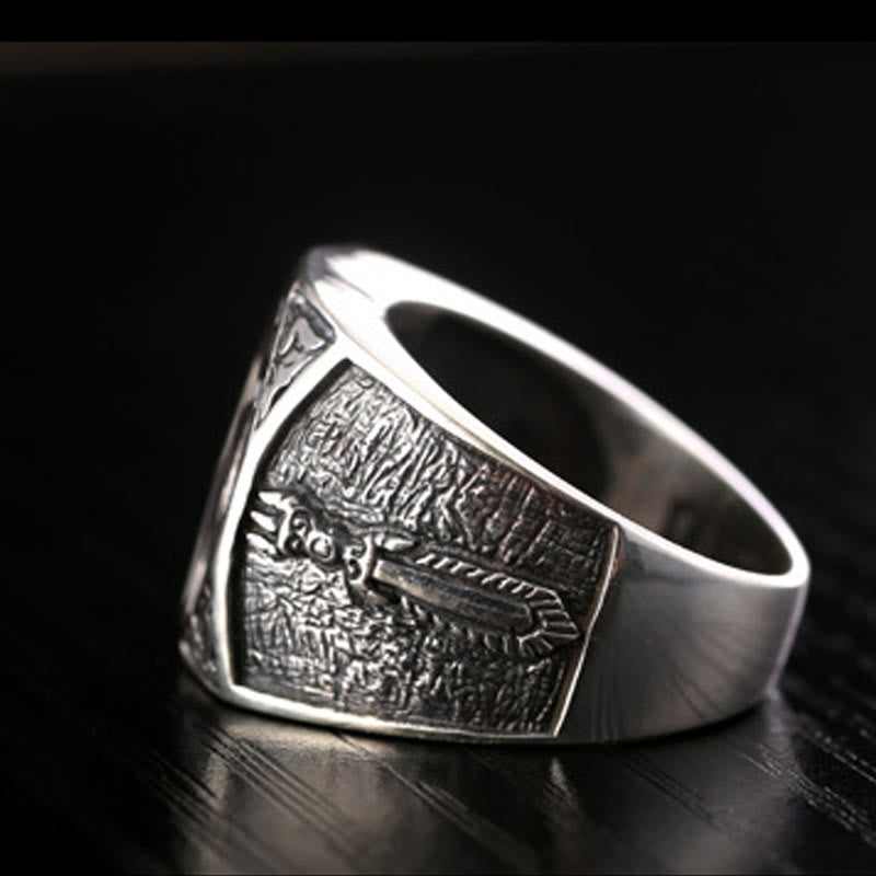 925 Sterling Silver Sanskrit Design Carved Protection Adjustable Ring
