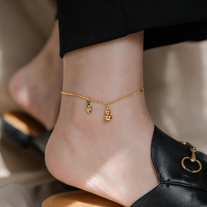 18k Gold Plated Copper Lucky Gourd Design Wealth Buckle Anklet