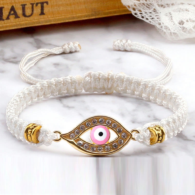 Handmade Evil Eye Red String Braided Bracelet with Gold or Silver Border