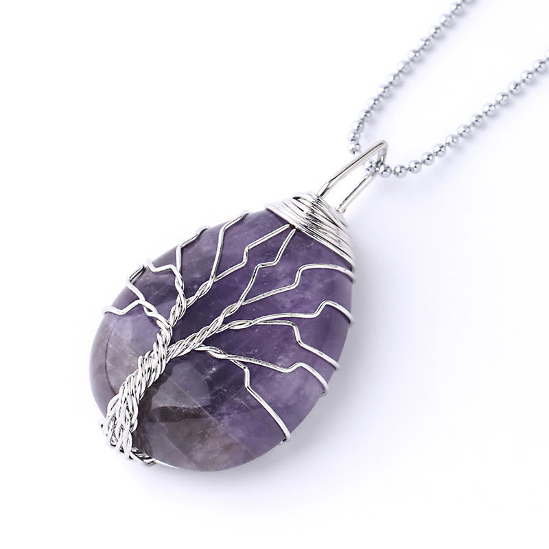 Natural Quartz Crystal Tree Of Life Healing Energy Necklace Pendant
