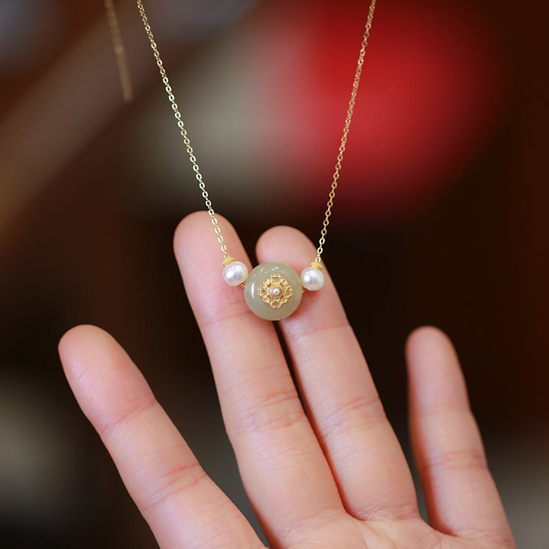 925 Sterling Silver Plated Gold Natural Hetian Jade Luck Necklace Pendant Bracelet Set